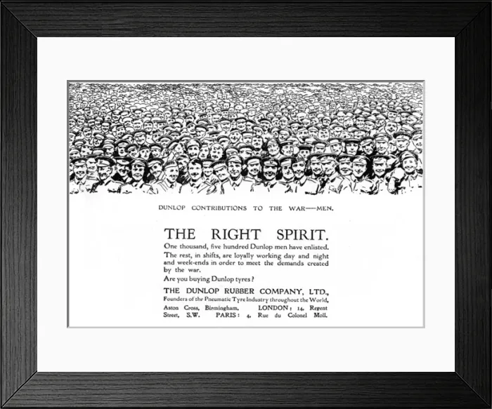 Framed Print : Dunlop advertisement, WW1 Framed Print : Dunlop advertisement, WW1