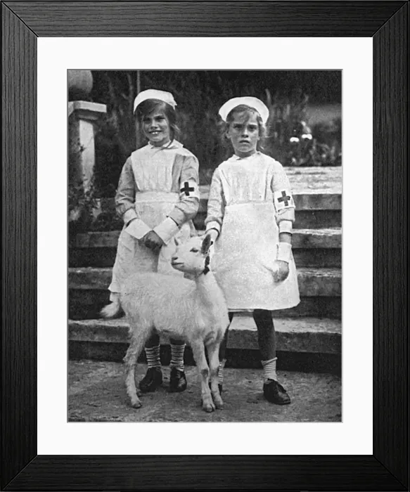 Framed Print : General Haigs daughters in Red Cross dress, WW1 Framed Print : General Haigs daughters in Red Cross dress, WW1