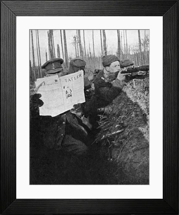 Framed Print : Reading the Tatler in the trenches Framed Print : Reading the Tatler in the trenches