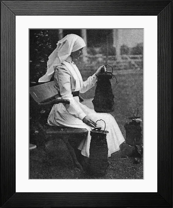 Framed Print : Lady Stradbroke posed with bombs dropped on Henham Hall, WW1 Framed Print : Lady Stradbroke posed with bombs dropped on Henham Hall, WW1