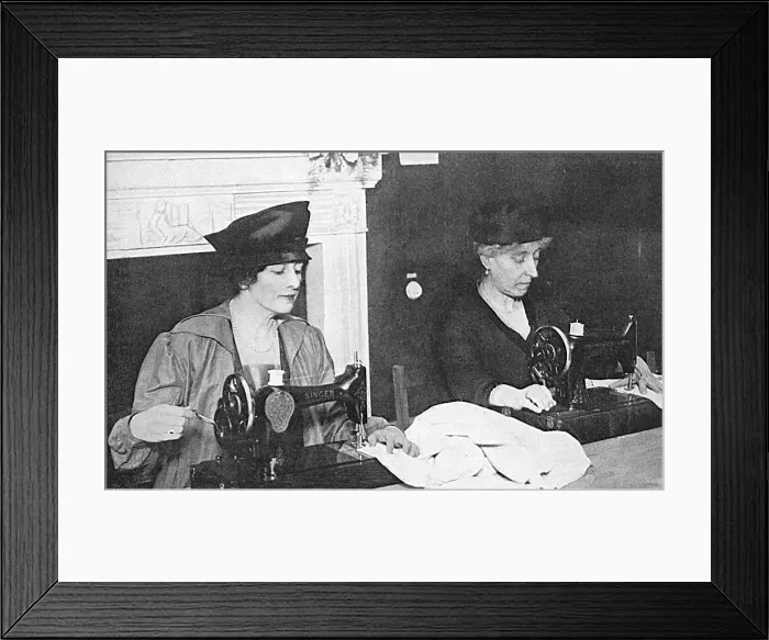 Framed Print : Countess Curzon & Princess Helena Victoria making clothes fo