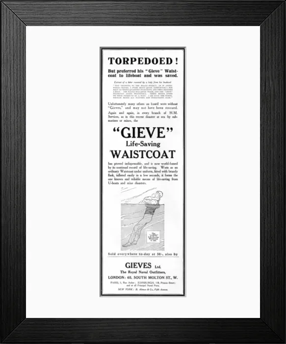 Framed Print : Gieve life saving waistcoat for torpedoed shipwreck victims Framed Print : Gieve life saving waistcoat for torpedoed shipwreck victims