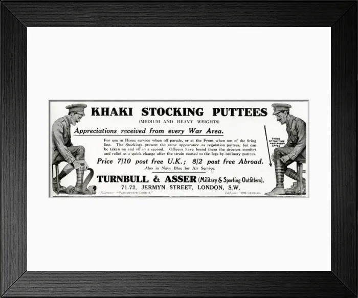 Framed Print : Advert for khaki stocking puttees Framed Print : Advert for khaki stocking puttees