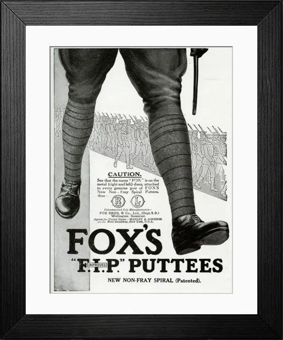 Framed Print : Advert for Foxs puttees stockings 1916 Framed Print : Advert for Foxs puttees stockings 1916