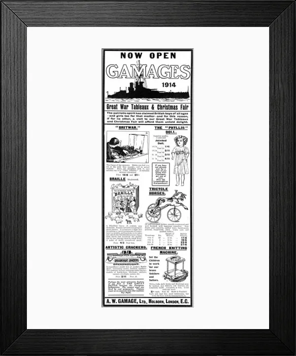 Framed Print : Gamages advertisement, WW1 Framed Print : Gamages advertisement, WW1