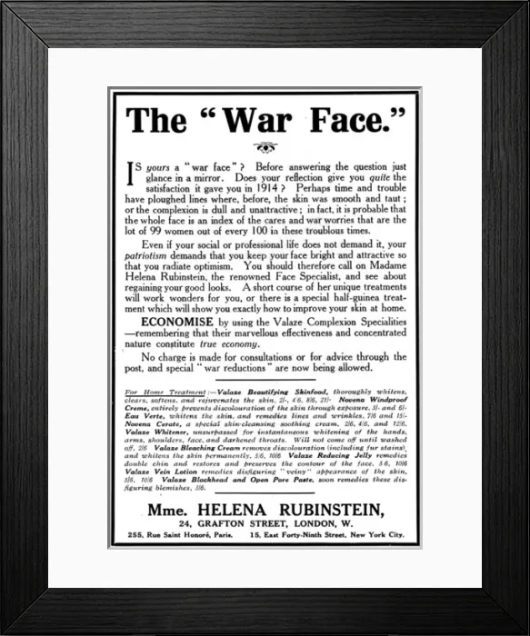 Framed Print : Helena Rubinstein advert, The War Face, WW1 Framed Print : Helena Rubinstein advert, The War Face, WW1