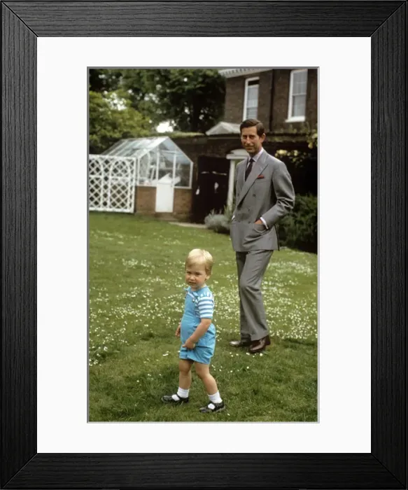 Framed Print : Prince Charles and William in a garden Framed Print : Prince Charles and William in a garden