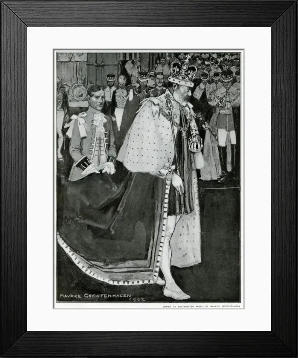Framed Print : King Edward leaving Westminster Abbey Framed Print : King Edward leaving Westminster Abbey