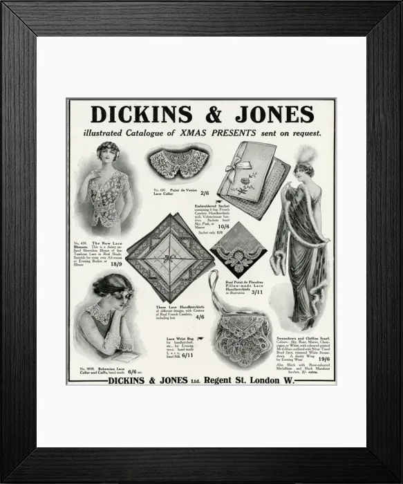 Framed Print : Advert for Dickins & Jones lace items 1912 Framed Print : Advert for Dickins & Jones lace items 1912