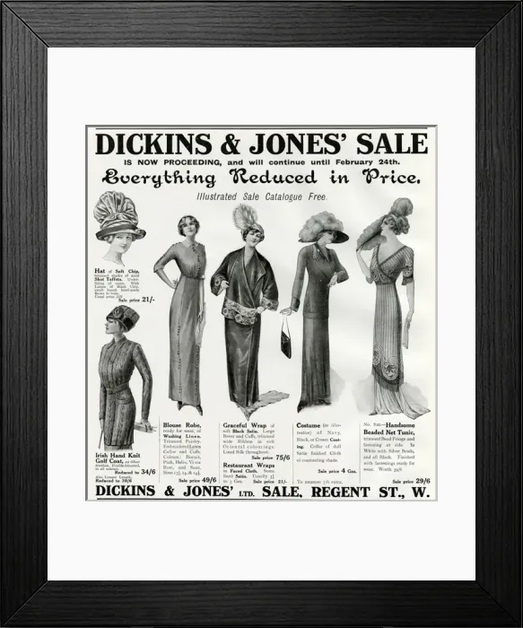 Framed Print : Advert for Dickins & Jones womens clothing 1912