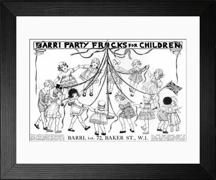 Framed Print : Barri advertisement, party frocks for children, WW1 Framed Print : Barri advertisement, party frocks for children, WW1