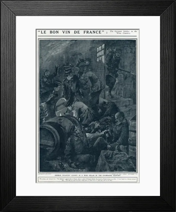 Framed Print : German infantry in French wine cellar, World War One