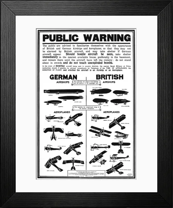 Framed Print : Public warning poster identifying enemy & friendly aircraft Framed Print : Public warning poster identifying enemy & friendly aircraft