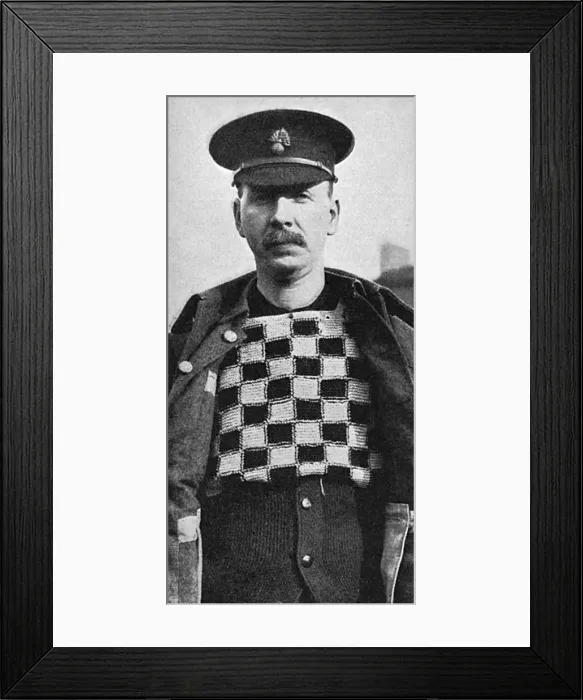 Framed Print : Checked knitted chess board vest, WW1 Framed Print : Checked knitted chess board vest, WW1