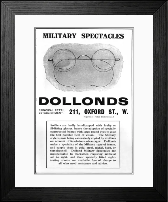 Framed Print : Military spectacles by Dollands, WW1 Framed Print : Military spectacles by Dollands, WW1