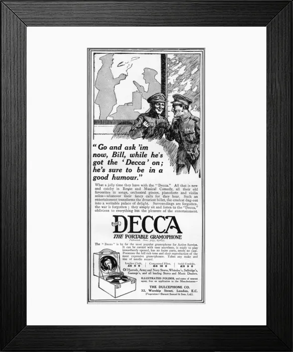 Framed Print : Decca advertisement, WW1 Framed Print : Decca advertisement, WW1