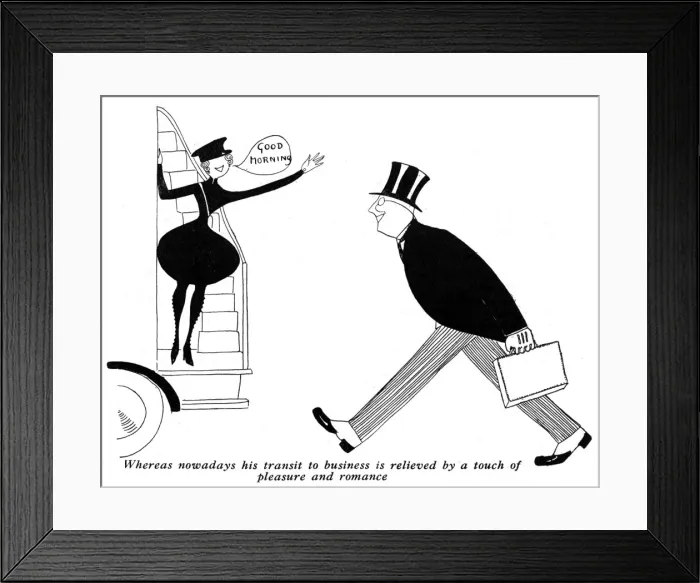 Framed Print : Female bus conductor drawn by Fish, WW1 Framed Print : Female bus conductor drawn by Fish, WW1