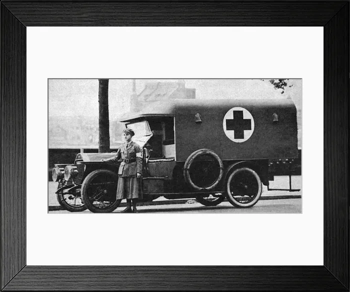 Framed Print : Miss Donnett Paynter with ambulance, WW1 Framed Print : Miss Donnett Paynter with ambulance, WW1