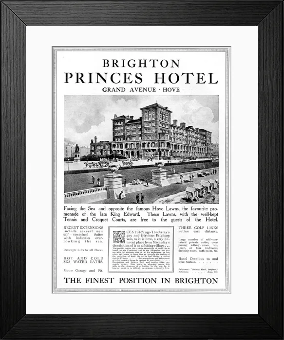 Framed Print : Princes Hotel, Brighton, advertisement WW1 Framed Print : Princes Hotel, Brighton, advertisement WW1