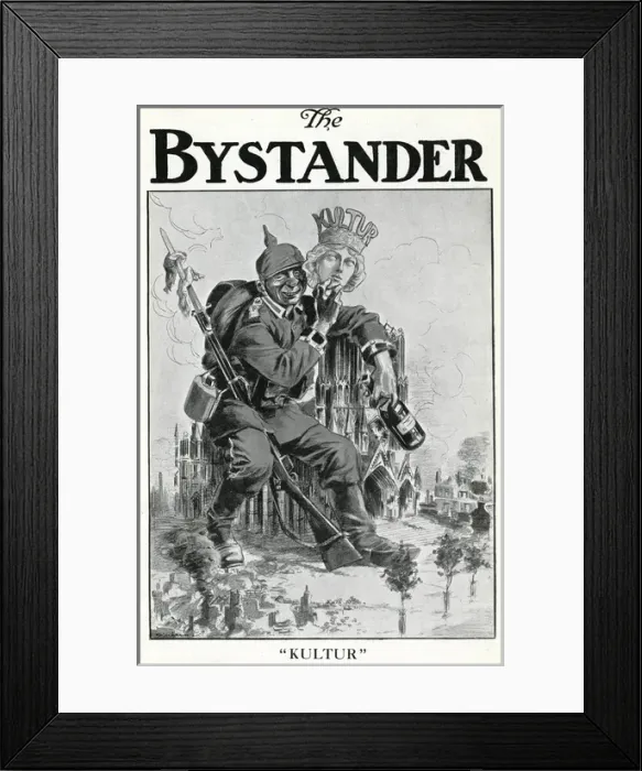 Framed Print : Cartoon, German soldier with mask of Culture, WW1 Framed Print : Cartoon, German soldier with mask of Culture, WW1