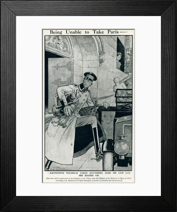 Framed Print : Cartoon, Being Unable to Take Paris, WW1