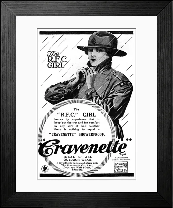 Framed Print : Cravenette coats featuring the RFC girl, 1918 Framed Print : Cravenette coats featuring the RFC girl, 1918