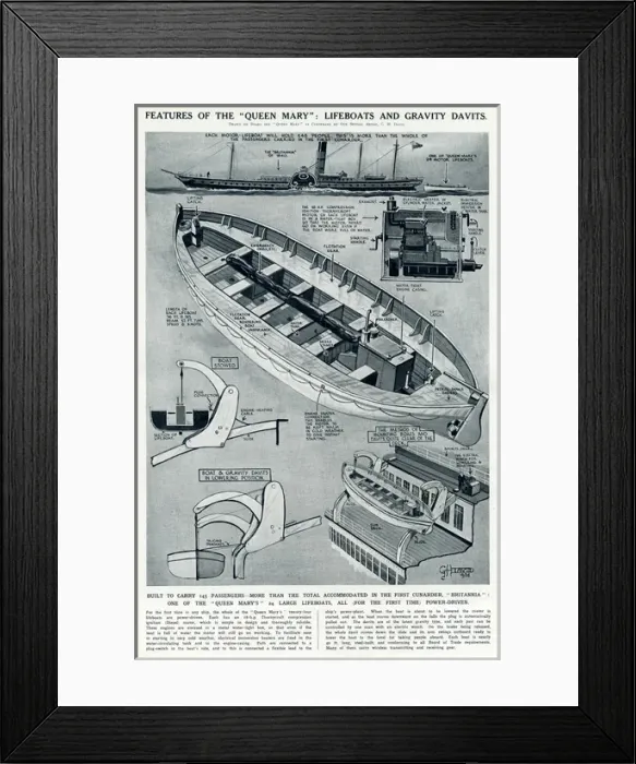 Framed Print : Queen Mary ocean liner: Lifeboats & gravity davits Framed Print : Queen Mary ocean liner: Lifeboats & gravity davits