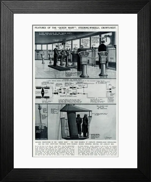 Framed Print : Queen Mary ocean liner: Steering-wheels; crows nest Framed Print : Queen Mary ocean liner: Steering-wheels; crows nest