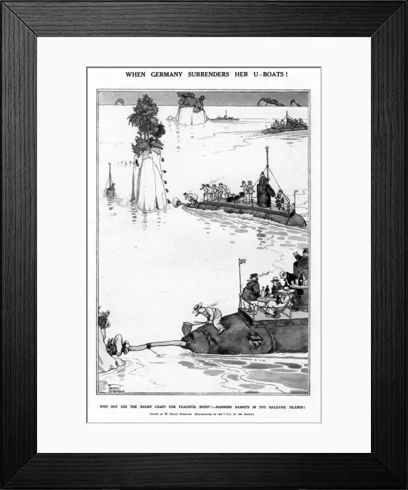 Framed Print : When Germany Surrenders her U-Boats by Heath Robinson, WW1 Framed Print : When Germany Surrenders her U-Boats by Heath Robinson, WW1