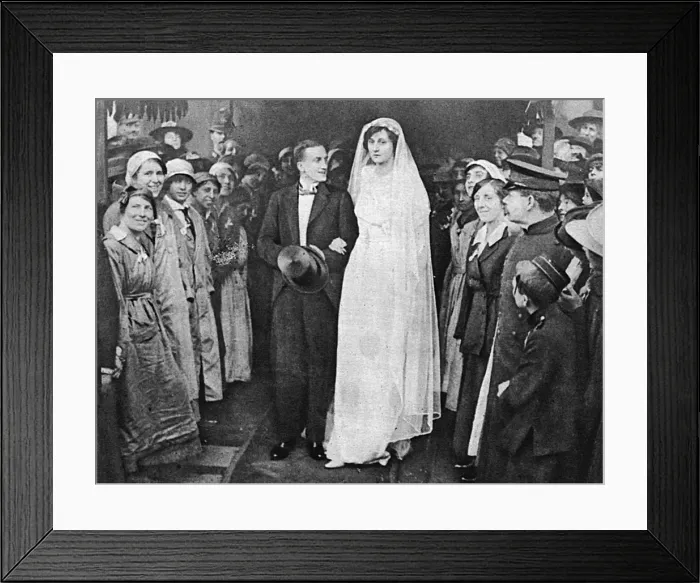Framed Print : Munition workers guard of honour at Percy wedding, WW1 Framed Print : Munition workers guard of honour at Percy wedding, WW1