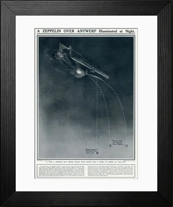 Framed Print : German Zeppelin over Antwerp 1914 Framed Print : German Zeppelin over Antwerp 1914