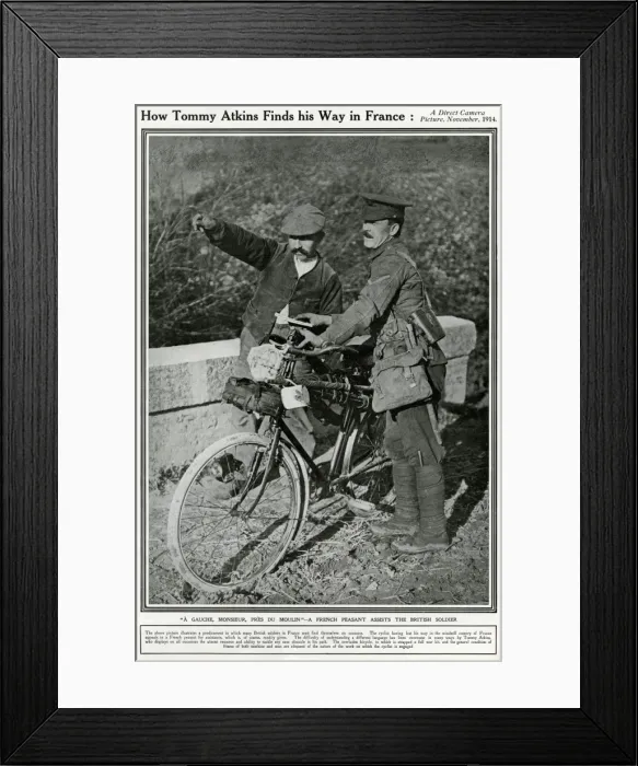 Framed Print : British soldier asking directions in France, 1914