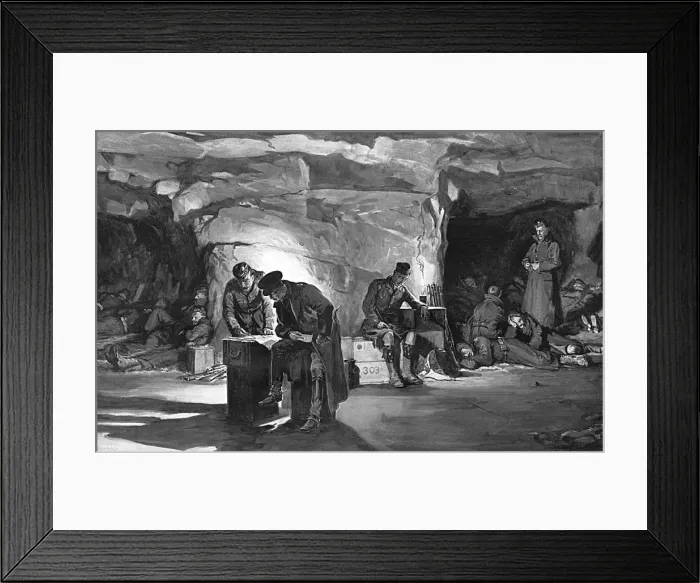 Framed Print : British troops in one of the Aisne quarries, 1914 Framed Print : British troops in one of the Aisne quarries, 1914
