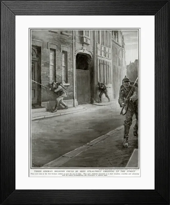 Framed Print : German soldiers entering Liege, Belgium, 1914