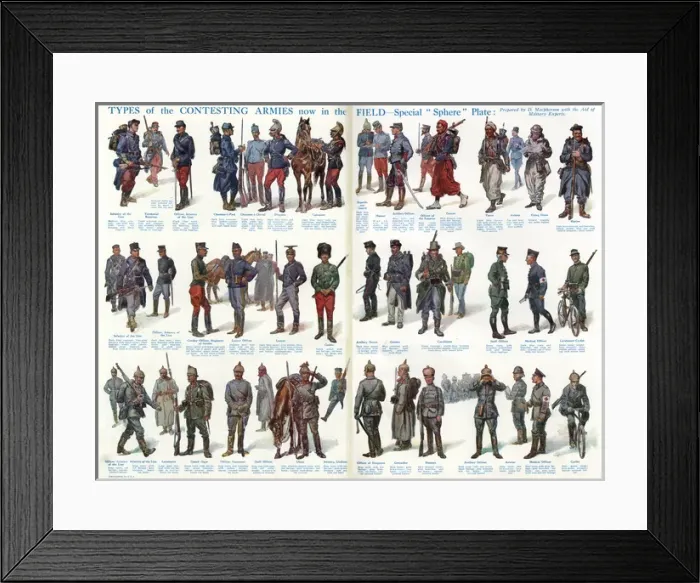 Framed Print : Types of the French, Belgian and German armies