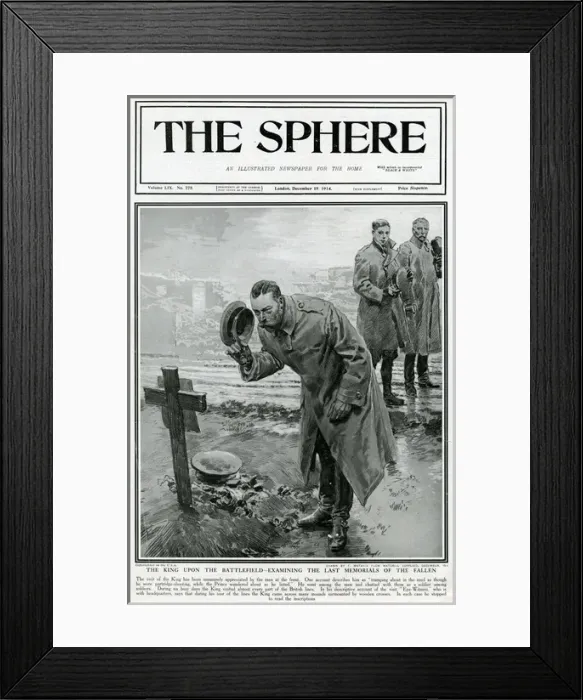 Framed Print : King George V examining memorials on the battlefield Framed Print : King George V examining memorials on the battlefield