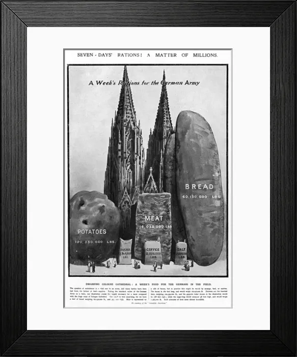 Framed Print : A week of food required for the German Army, WW1 Framed Print : A week of food required for the German Army, WW1