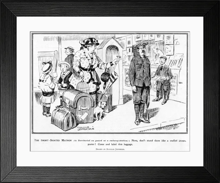 Framed Print : Terrors of the Terrier, Territorial Army cartoon, WW1 Framed Print : Terrors of the Terrier, Territorial Army cartoon, WW1