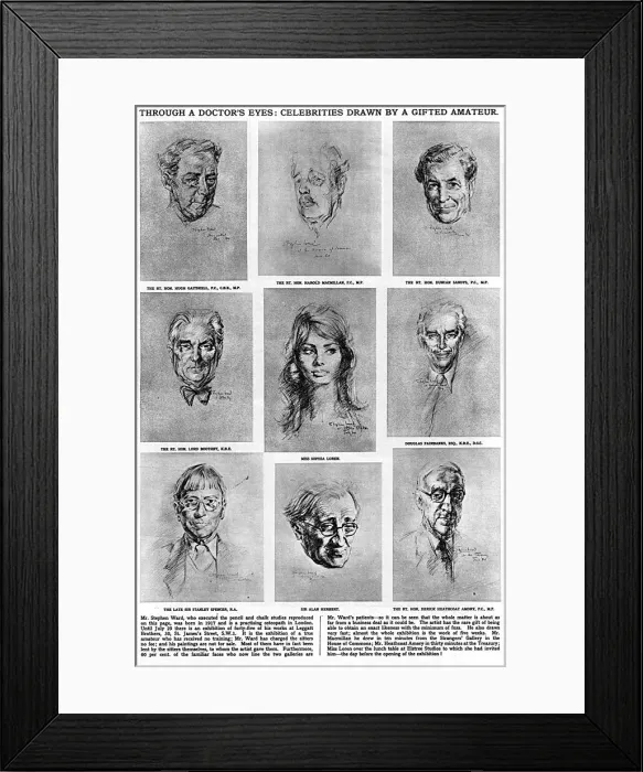 Framed Print : Stephen Wards sketches of celebrities, 1960 Framed Print : Stephen Wards sketches of celebrities, 1960