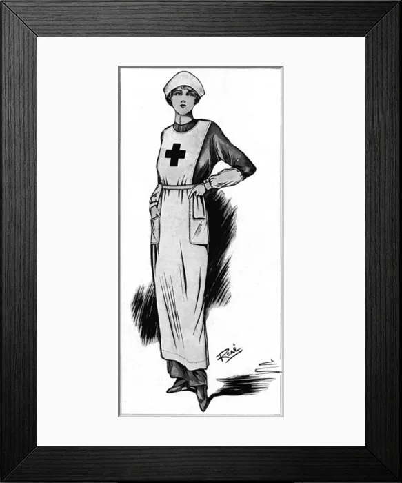Framed Print : Red Cross nurse regulation uniform, WW1
