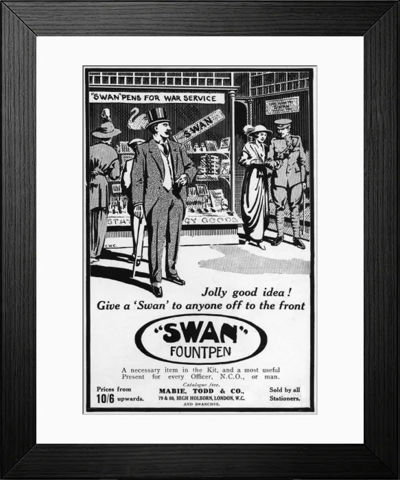 Framed Print : Swan Fountpen advertisement, WW1