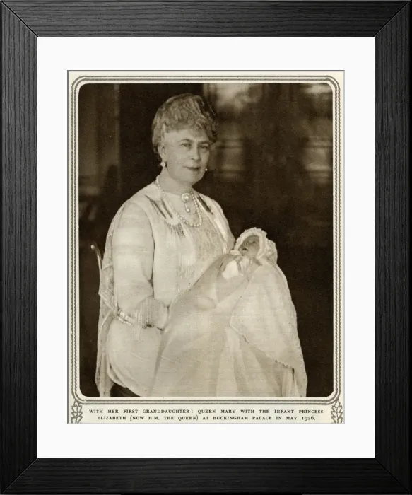 Framed Print : Queen Mary with baby granddaughter Princess Elizabeth Framed Print : Queen Mary with baby granddaughter Princess Elizabeth