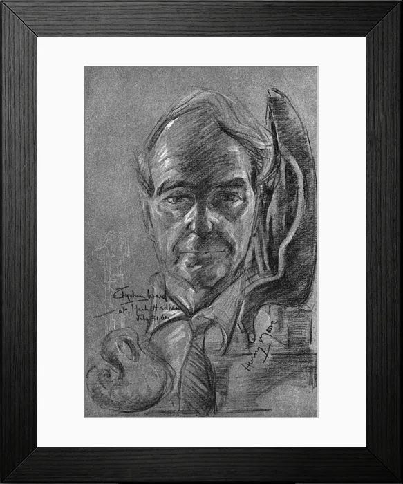 Framed Print : Henry Moore, as sketched by Stephen Ward, 1961 Framed Print : Henry Moore, as sketched by Stephen Ward, 1961