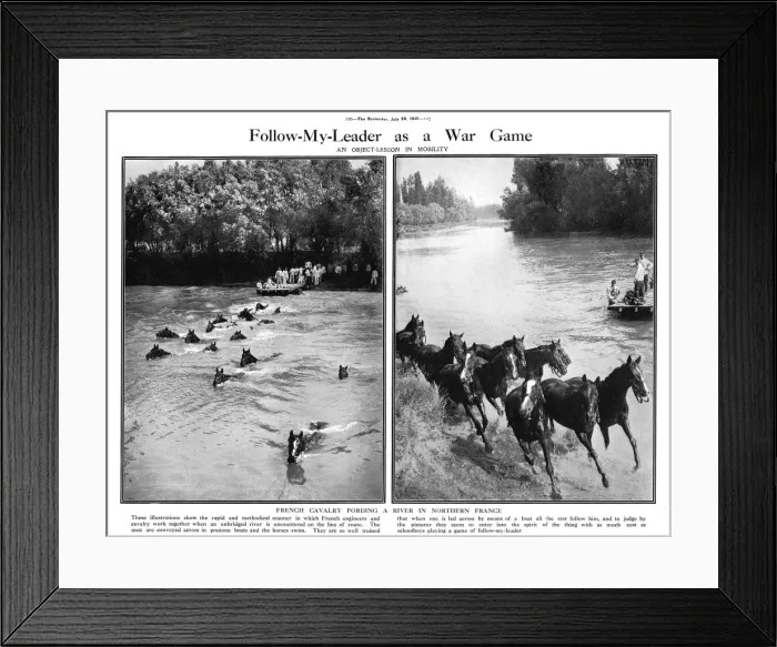 Framed Print : French cavalry fording a river in Northern France, WW1 Framed Print : French cavalry fording a river in Northern France, WW1