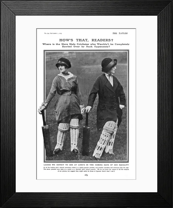 Framed Print : Schoolgirl cricket players, WW1 Framed Print : Schoolgirl cricket players, WW1