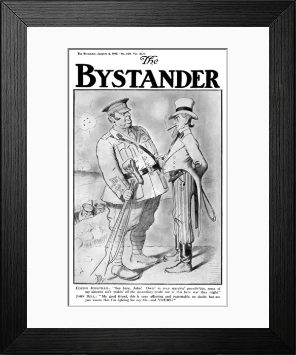 Framed Print : Front cover of The Bystander, 1915: US war profiteering Framed Print : Front cover of The Bystander, 1915: US war profiteering