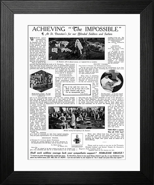 Framed Print : St Dunstans Hostel advertisement, WW1 Framed Print : St Dunstans Hostel advertisement, WW1