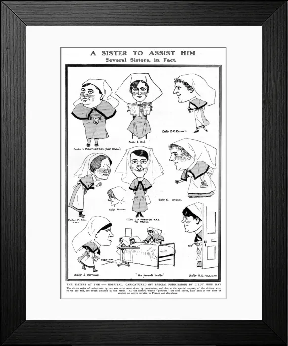 Framed Print : Nursing caricatures by Fred May, WW1 Framed Print : Nursing caricatures by Fred May, WW1