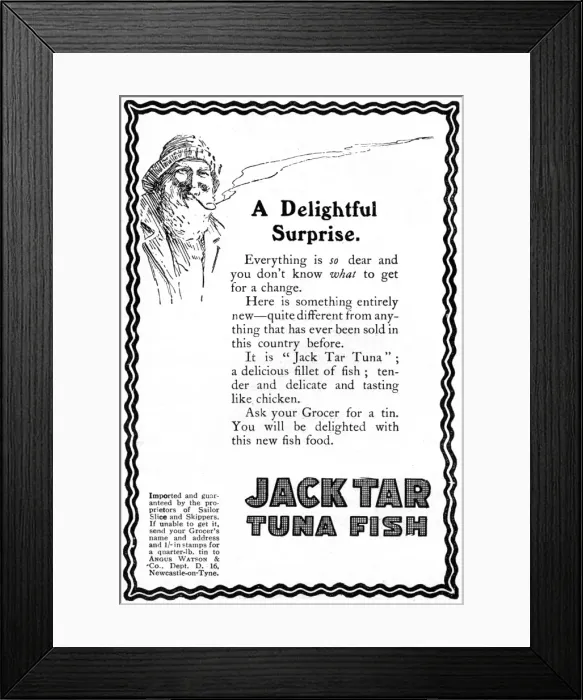 Framed Print : Jack Tar Tuna Fish advertisement, WW1 Framed Print : Jack Tar Tuna Fish advertisement, WW1