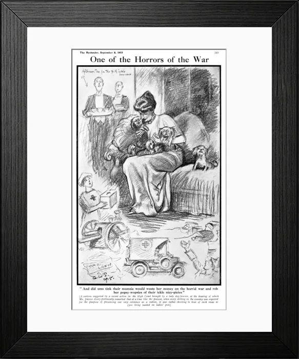 Framed Print : Cartoon criticising dogs given luxury food in wartime, WW1 Framed Print : Cartoon criticising dogs given luxury food in wartime, WW1